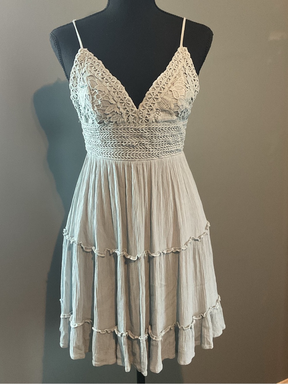 ILLA ILLA Light Sage Crochet Bodice Mini Dress